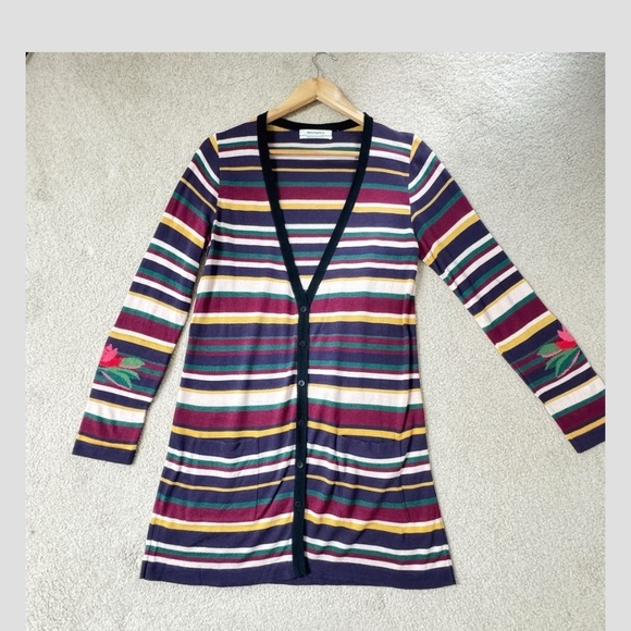 Aldo Martins Striped Cardigan Button Front VNeck Multi Color Sweater Lightweight - Picture 2 of 15